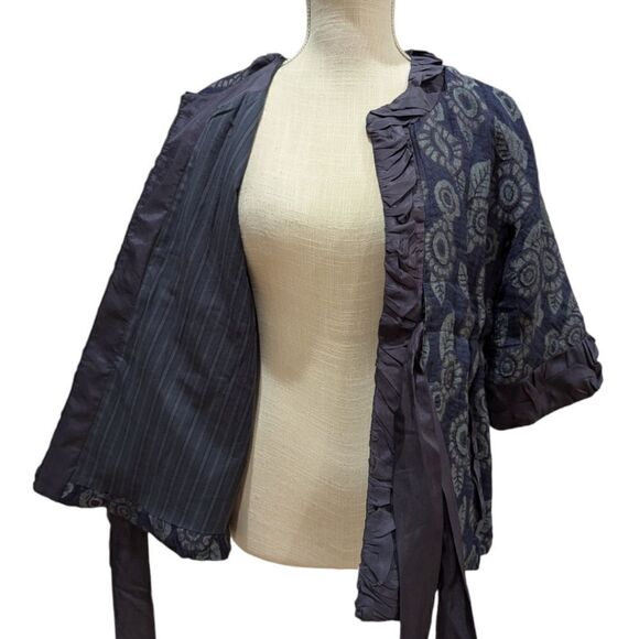 MARC BY MARC JACOBS Floral Print Kimono Jacket Blue 3/4 Sleeve Tie Sash Size 4 - Picture 6 of 12